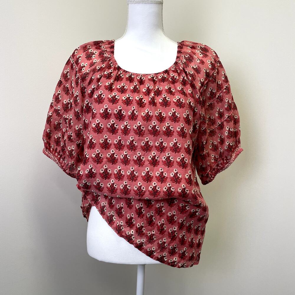 J. Crew Factory Red Floral Puff Sleeve Blouse XL